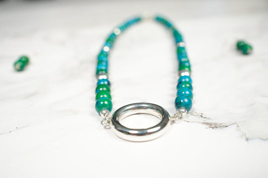 Juego Collar y Aretes Verde Plata