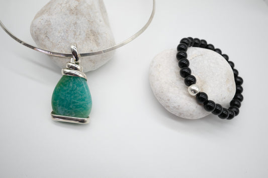 Pulsera Obsidiana Brillante Plata