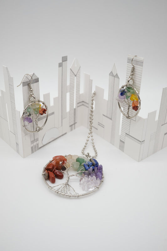 Collar Árbol Vida 7 Cuarzos Plata