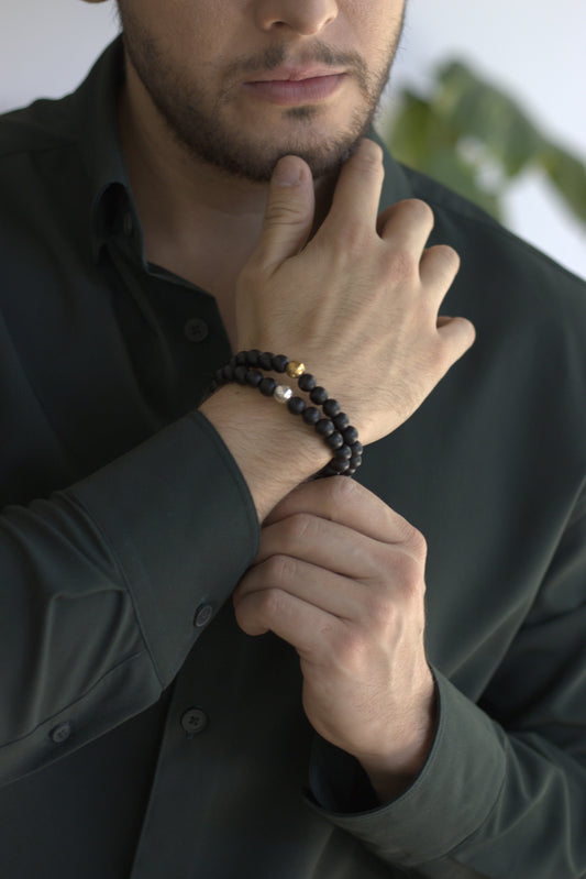 Pulsera Obsidiana Mate Acero