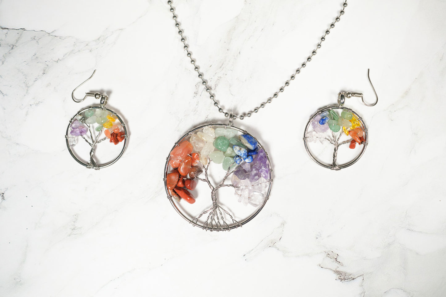 Collar Árbol Vida 7 Cuarzos Plata
