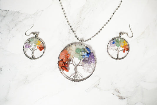 Collar Árbol Vida 7 Cuarzos Plata