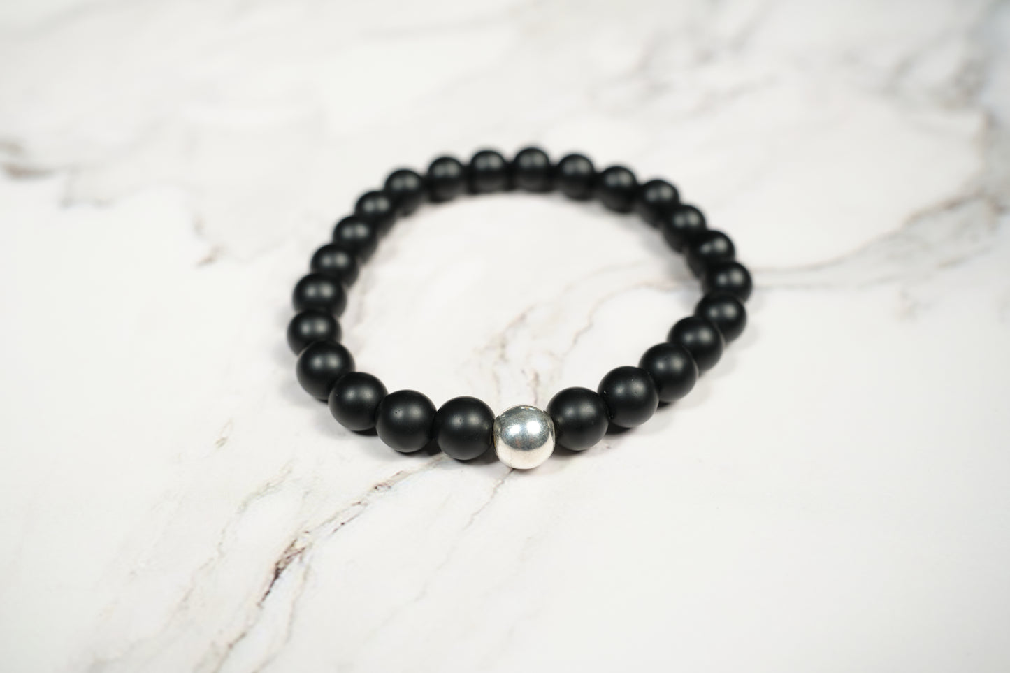 Pulsera Obsidiana Brillante Plata